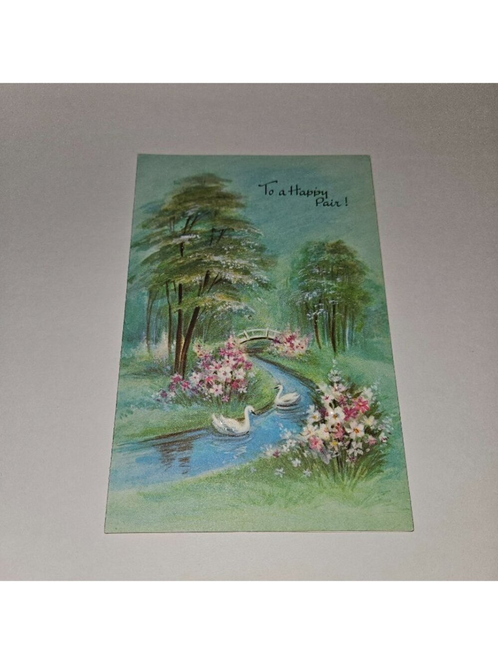 VTG Anniversary Greeting Card Swans Bridge Olympicard To A Happy Pair NEVER USED